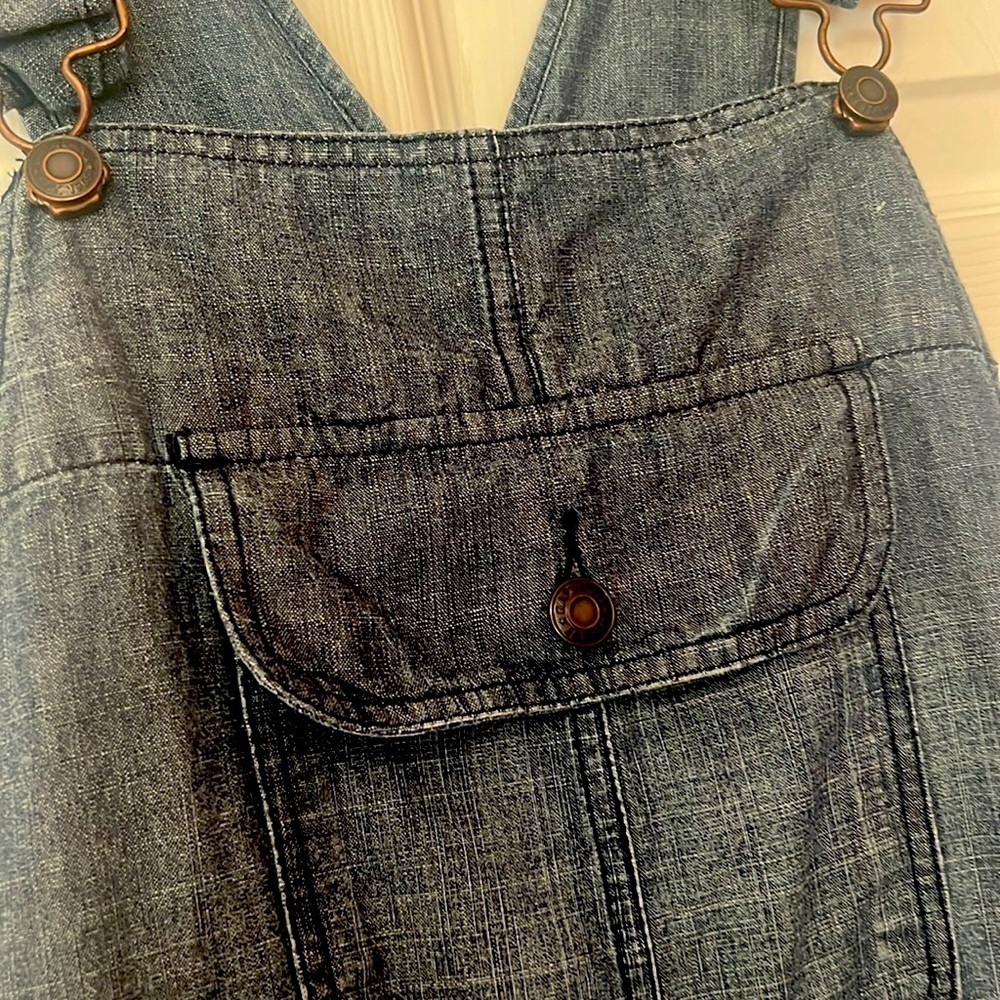 Vintage Y2K Gap Lightweight Denim Drawstring Waist Overall Mini Dress (S) - Picture 2 of 5